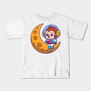 Monkey Astronaut Sitting on the Moon Kids T-Shirt